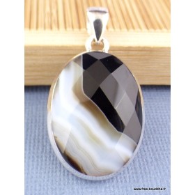 Pendentif oval Agate noire à bandes facettée Pendentifs pierres naturelles XV3