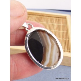 Pendentif oval Agate noire à bandes facettée Pendentifs pierres naturelles XV3