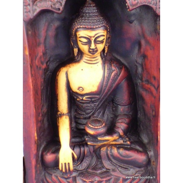 Autel temple bouddhiste Triptyque patine antique Statuettes Bouddhistes TRYP4