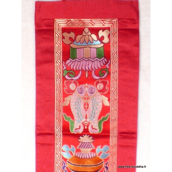Tenture tibétaine bouddhiste verticale rouge signes auspicieux Tentures tibétaines Bouddha HQTEN1