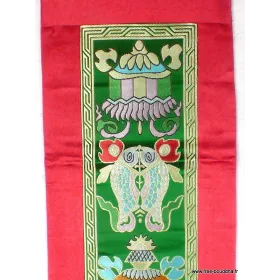 Tenture tibétaine bouddhiste Signes auspicieux rouge verte - Tentures bouddhistes