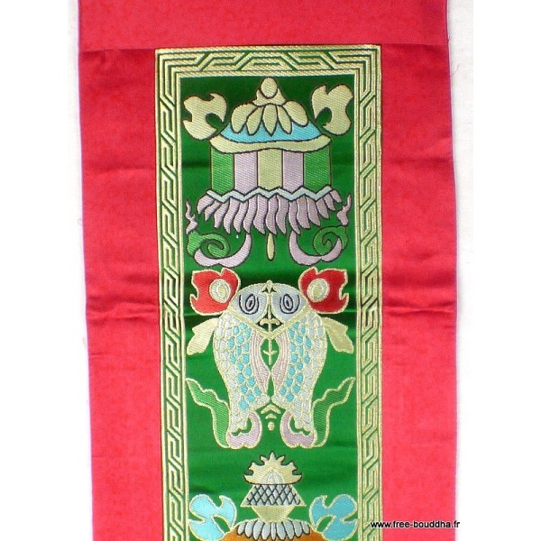 Tenture tibétaine bouddhiste Signes auspicieux rouge verte Tentures tibétaines Bouddha HQTEN3