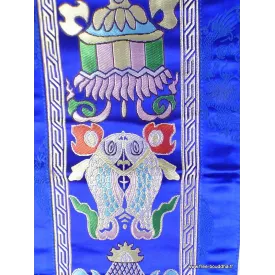 Tenture bouddhiste 8 signes de bon augure bleue - Tentures bouddhistes