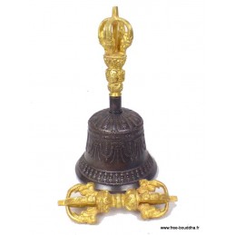 Cloche et dorjé tibétain bronze plaqué or 18 cm DOVAJ2