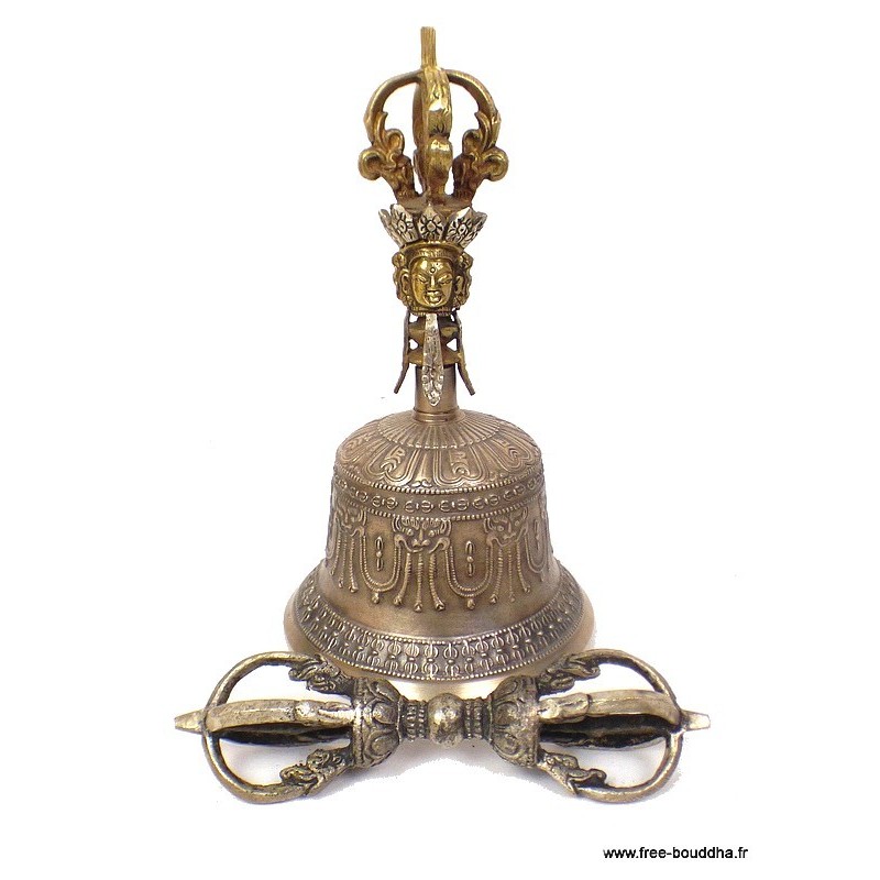 Cloche et dorjé tibétain en bronze 22 cm Objets rituels bouddhistes DOVAJ22