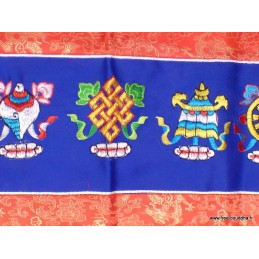 Tenture tibétaine bouddhiste 8 signes auspicieux bleue Tentures tibétaines Bouddha TSA4