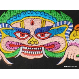 Tenture tibétaine Mahakala noire en coton artisanal.