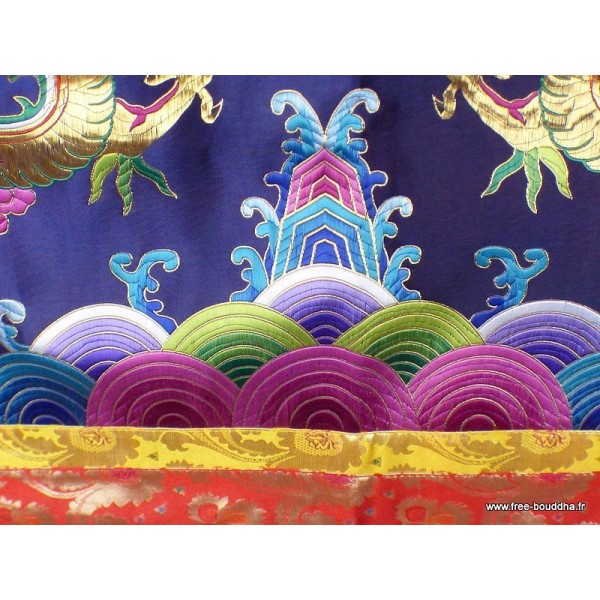 Tenture murale Dragons en soie épaisse brodée Tentures tibétaines Bouddha TENDRA1