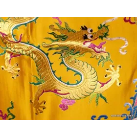 Tenture murale Dragons en soie épaisse safran - Tentures bouddhistes
