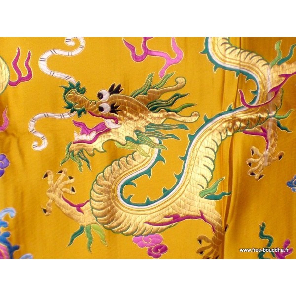 Tenture murale Dragons en soie épaisse safran Tentures tibétaines Bouddha TENDRA2