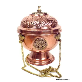 Encensoir tibétain sphérique en cuivre et laiton - Porte-encens tibétains