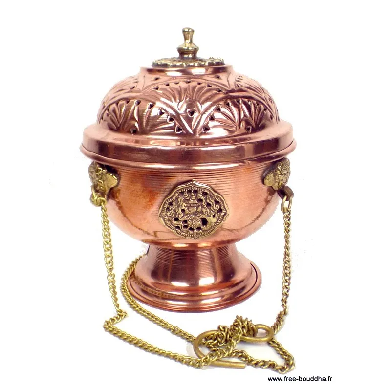 Encensoir tibétain sphérique en cuivre et laiton - Porte-encens tibétains