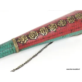 Radong Dungshen Trompette tibétaine et pierres naturelles - Instrument de musique Bouddhiste