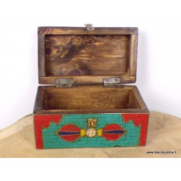 Boîte à bijoux en bois sertie de pierres Décoration tibétaine BAT6.5