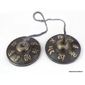 Tingshas tibétaines mantra de Chenrezi 6,5 cm - Népal - Tingsha tibétaine cymbales