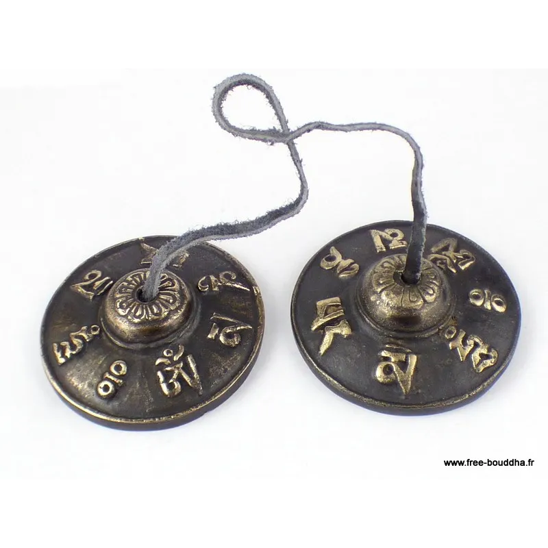 Tingshas tibétaines mantra de Chenrezi 6,5 cm - Népal - Tingsha tibétaine cymbales