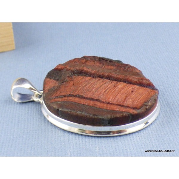 Pendentif en Oeil de Tigre rouge brut oval Pendentifs pierres naturelles XV15.1