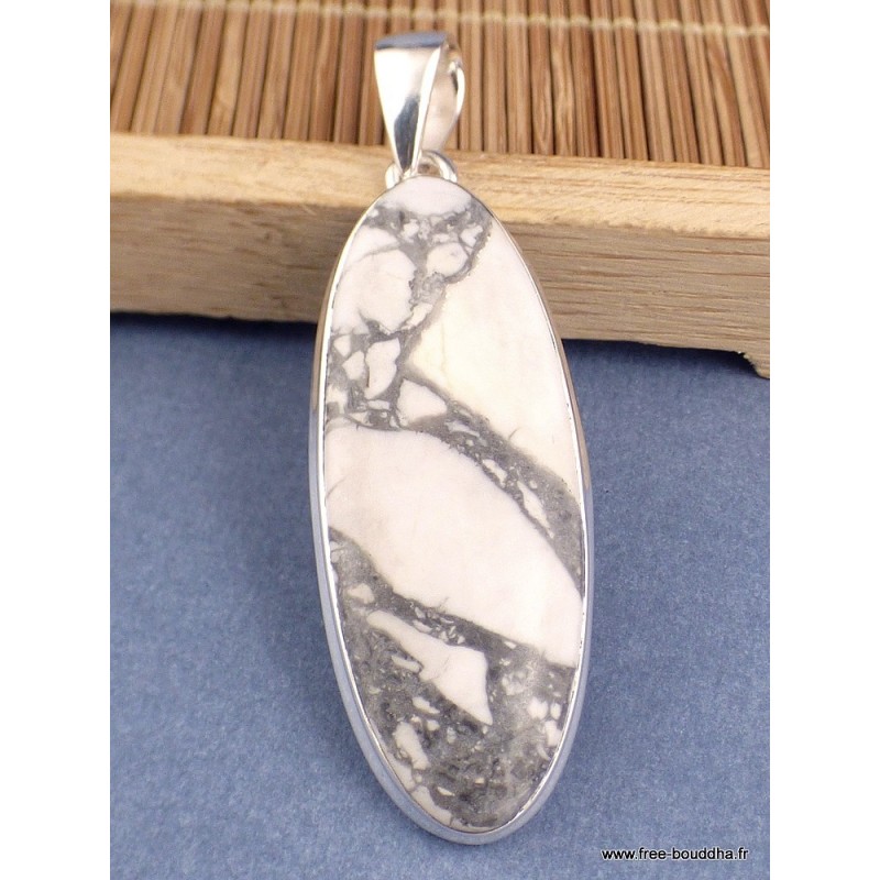 Pendentif Howlite blanche forme allongée Pendentifs pierres naturelles XV20.1