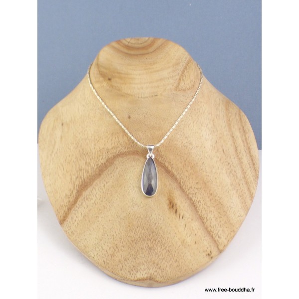 Pendentif Saphir noir africain facetté forme goutte Pendentifs pierres naturelles XV34.1