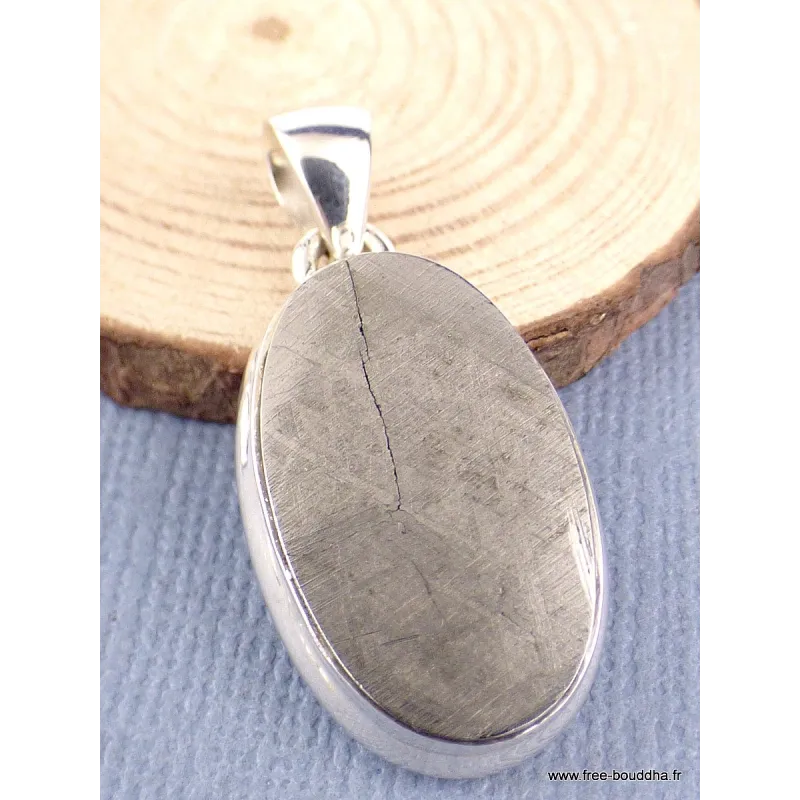 Pendentif argent Météorite Muoniolalusta oval - Pendentifs pierres naturelles