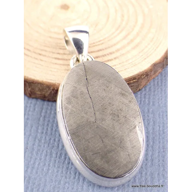 Pendentif argent Météorite Muoniolalusta oval - Pendentifs pierres naturelles