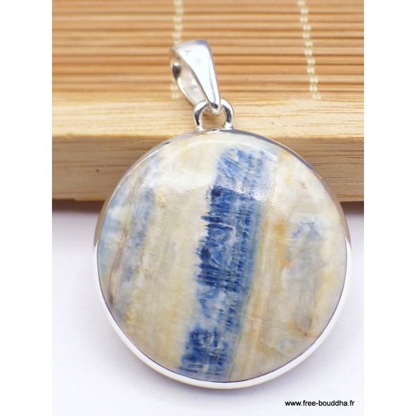 Pendentif rond en Scheelite bleue et jaune Pendentifs pierres naturelles PAC5.2