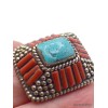 Grosse bague Tibétaine traditionnelle Turquoise corail T 58 et 59 Bagues tibétaines bouddhistes GBT2