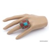 Grosse bague Tibétaine traditionnelle Turquoise corail T 58 et 59 Bagues tibétaines bouddhistes GBT2