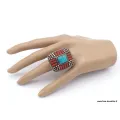 Grosse bague Tibétaine traditionnelle Turquoise corail T 58 et 59 - Bagues tibétaines bouddhistes