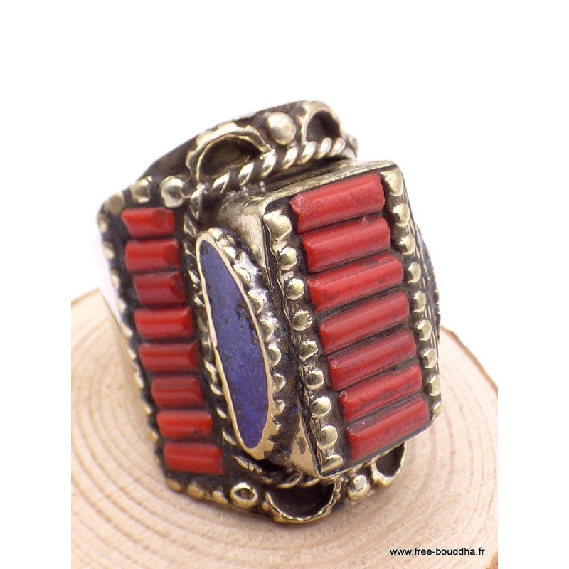 Grosse bague Tibétaine traditionnelle Corail Taille 59 et 61 Bagues tibétaines bouddhistes GBT3