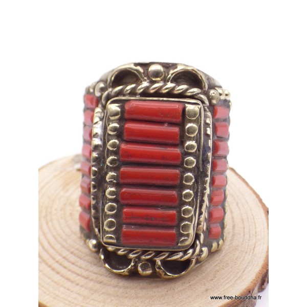 Grosse bague Tibétaine traditionnelle Corail Taille 59 et 61 Bagues tibétaines bouddhistes GBT3