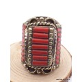 Grosse bague Tibétaine traditionnelle Corail Taille 59 et 61 Bagues tibétaines bouddhistes GBT3