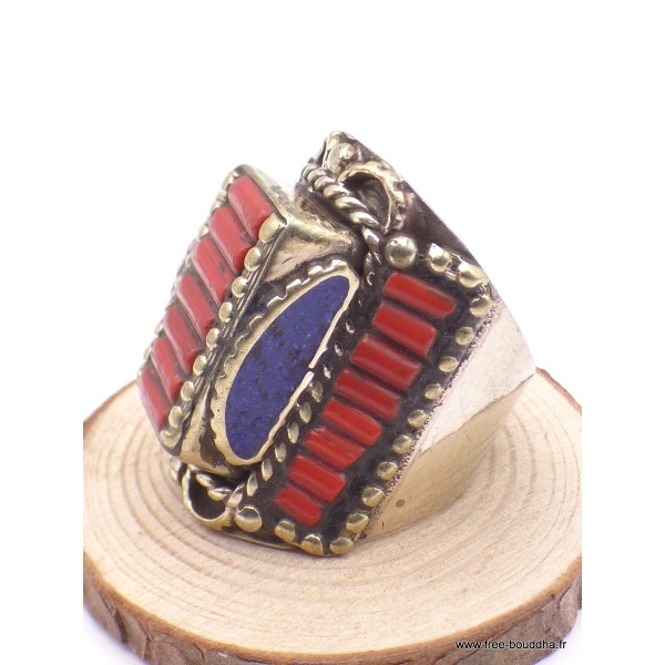 Grosse bague Tibétaine traditionnelle Corail Taille 59 et 61 Bagues tibétaines bouddhistes GBT3