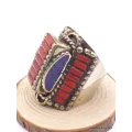 Grosse bague Tibétaine traditionnelle Corail Taille 61 - Bagues tibétaines bouddhistes