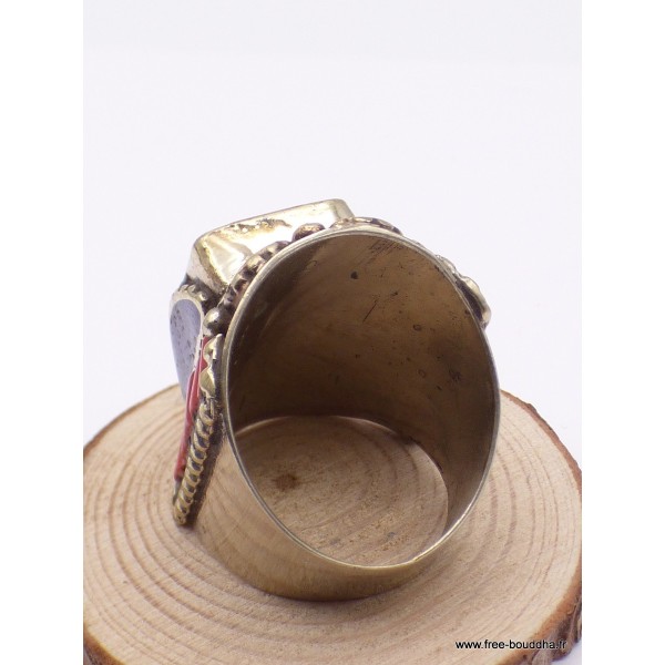 Grosse bague Tibétaine traditionnelle Corail Taille 59 et 61 Bagues tibétaines bouddhistes GBT3