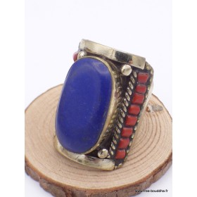 Grosse bague Tibétaine traditionnelle Imitation Lapis Lazuli Bagues tibétaines bouddhistes GBT4