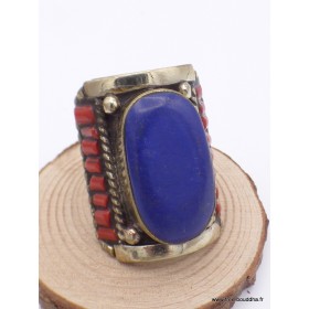 Grosse bague Tibétaine traditionnelle Imitation Lapis Lazuli Bagues tibétaines bouddhistes GBT4