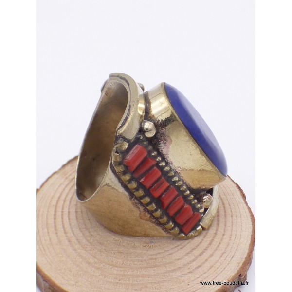 Grosse bague Tibétaine traditionnelle Imitation Lapis Lazuli Bagues tibétaines bouddhistes GBT4