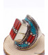 Grosse bague Tibétaine Turquoise Corail bâtonnets Bagues tibétaines bouddhistes GBT6