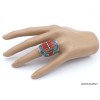 Grosse bague Tibétaine Turquoise Corail bâtonnets Bagues tibétaines bouddhistes GBT6
