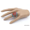 Bague Tibétaine Turquoise Corail bâtonnets T 58 - Bagues tibétaines bouddhistes