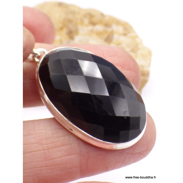 Pendentif oval en Onyx noir facetté Pendentifs pierres naturelles PAC3.2