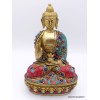 Rare statue du Bouddha en laiton et pierres naturelles Statuettes Bouddhistes STABUD20