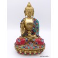 Rare statue du Bouddha en laiton et pierres naturelles Statuettes Bouddhistes STABUD20