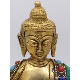 Rare statue du Bouddha en laiton et pierres naturelles Objets rituels bouddhistes STABUD20