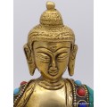 Rare statue du Bouddha en laiton et pierres naturelles Statuettes Bouddhistes STABUD20