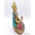 Rare statue du Bouddha en laiton et pierres naturelles Statuettes Bouddhistes STABUD20