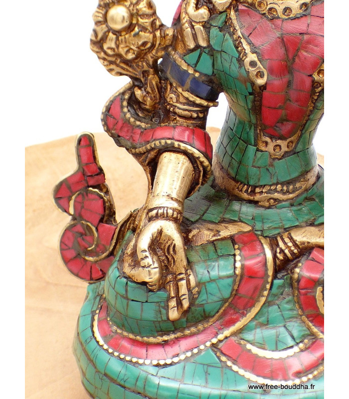 Statue Tara Blanche en laiton et pierres naturelles 15 cm Statuettes Bouddhistes 6048