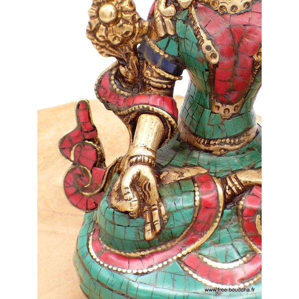 Statue Tara Blanche en laiton et pierres naturelles 15 cm Statuettes Bouddhistes 6048