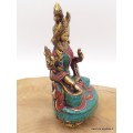 Statue Tara Blanche en laiton et pierres naturelles 15 cm Statuettes Bouddhistes 6048